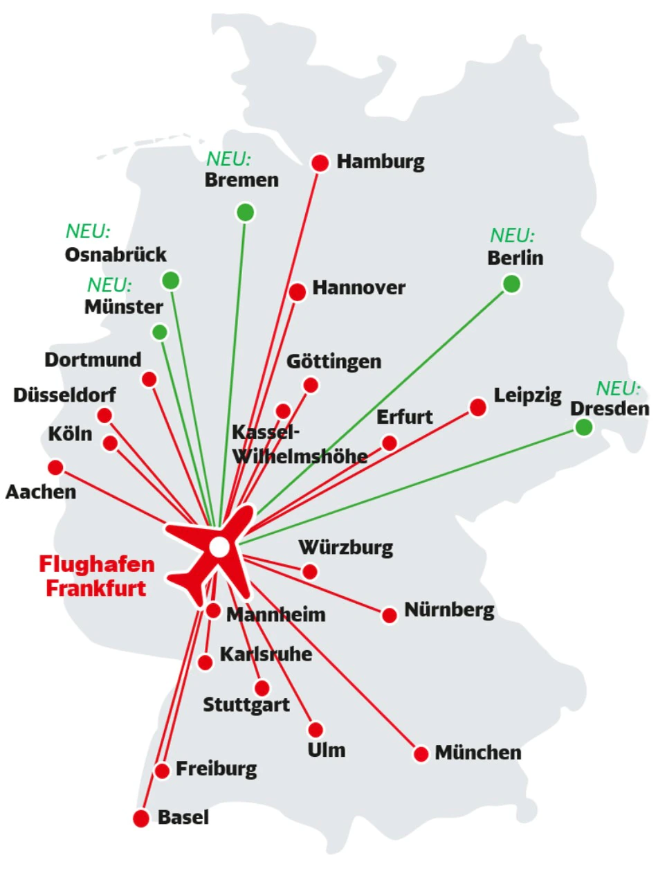 Lufthansa Express Rail Bahnhöfe (Quelle: Lufthansa)