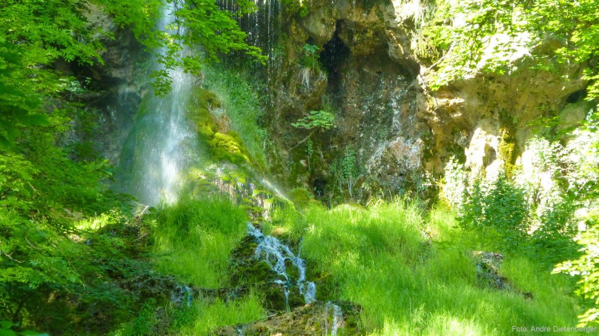 Wasserfall mit bemoostem Kalktuffpolster