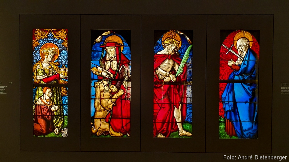 Vier Scheiben aus der Kreuzgangverglasung der Freiburger Kartause (1513-1520)