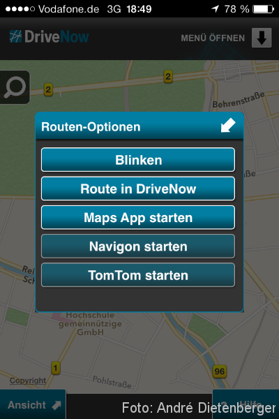 DriveNow ActiveE Berlin Routen Optionen