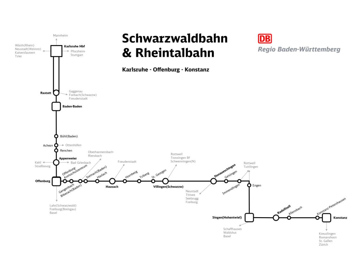 Streckenverlauf der Schwarzwaldbahn